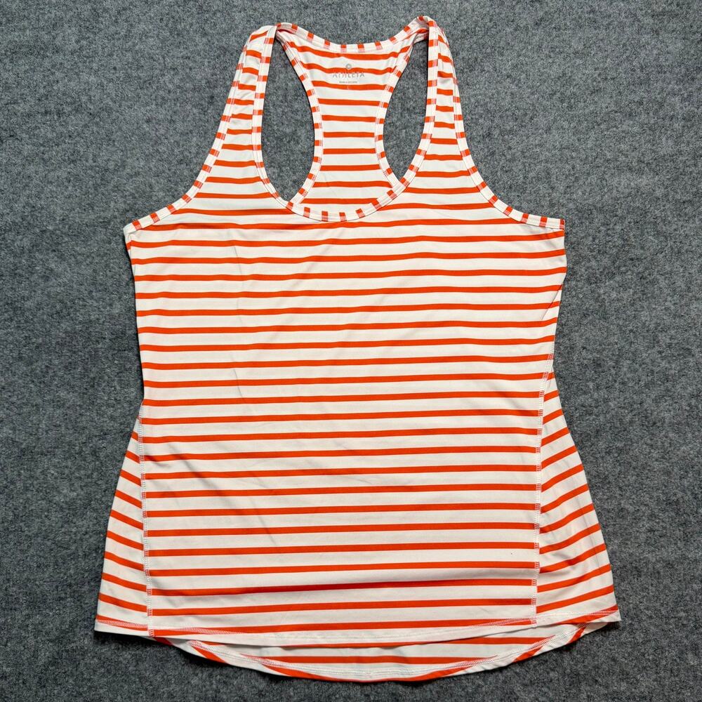 Athleta‎ Women’s Chi Racerback Orange/White Striped Tank Top Size Large